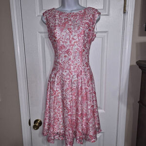 Women's Danny and Nicole White Pink Orange Paisley Sleeveless Dress Size 4 NWOT